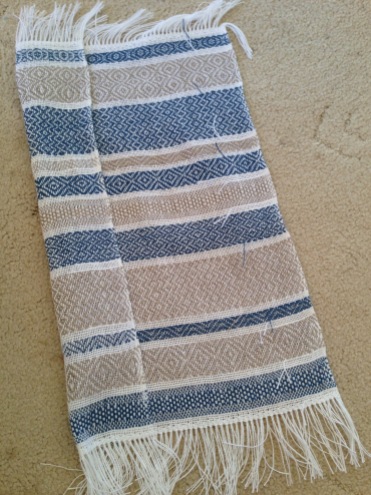 Striped towel before wet finishing